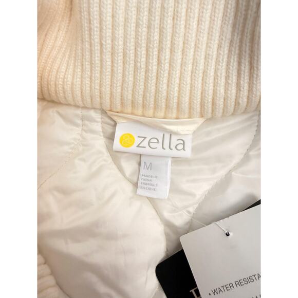 Zella Jacket Womens Medium Ivory Quilted Water Resistant Rib Collar Zip Puffer - Picture 4 of 10